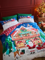 Catherine Lansfield Navy Blue Christmas Santa's Workshop Duvet Cover Set - Image 1 of 4