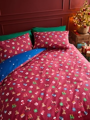 Catherine Lansfield Navy Blue Christmas Santa's Workshop Duvet Cover Set - Image 2 of 4