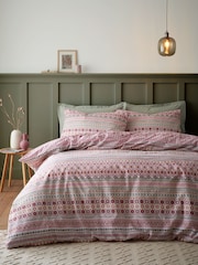Catherine Lansfield Red Brushed 100% Cotton Geo Duvet Cover Set - Image 1 of 6