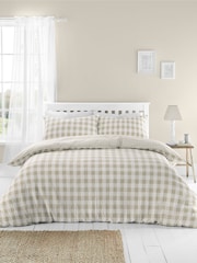 Catherine Lansfield Natural Seersucker Gingham Check Easy Care Duvet Cover Set - Image 1 of 5