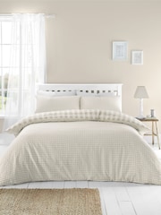 Catherine Lansfield Natural Seersucker Gingham Check Easy Care Duvet Cover Set - Image 2 of 5