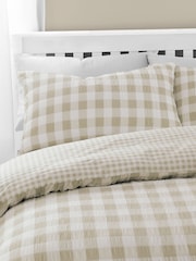 Catherine Lansfield Natural Seersucker Gingham Check Easy Care Duvet Cover Set - Image 3 of 5