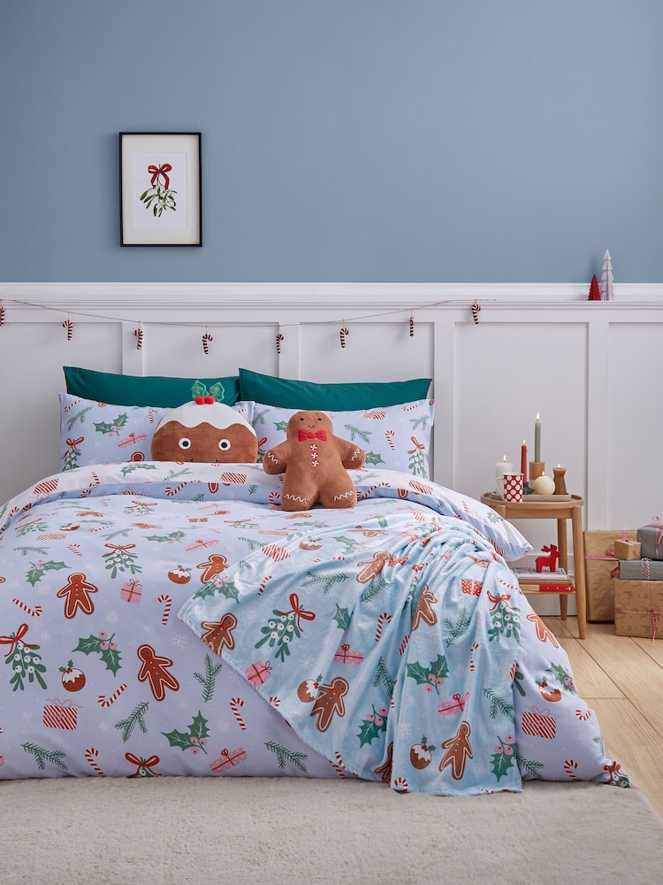 Catherine Lansfield Blue Christmas Gingerbread Man Duvet Cover Set - Image 1 of 5
