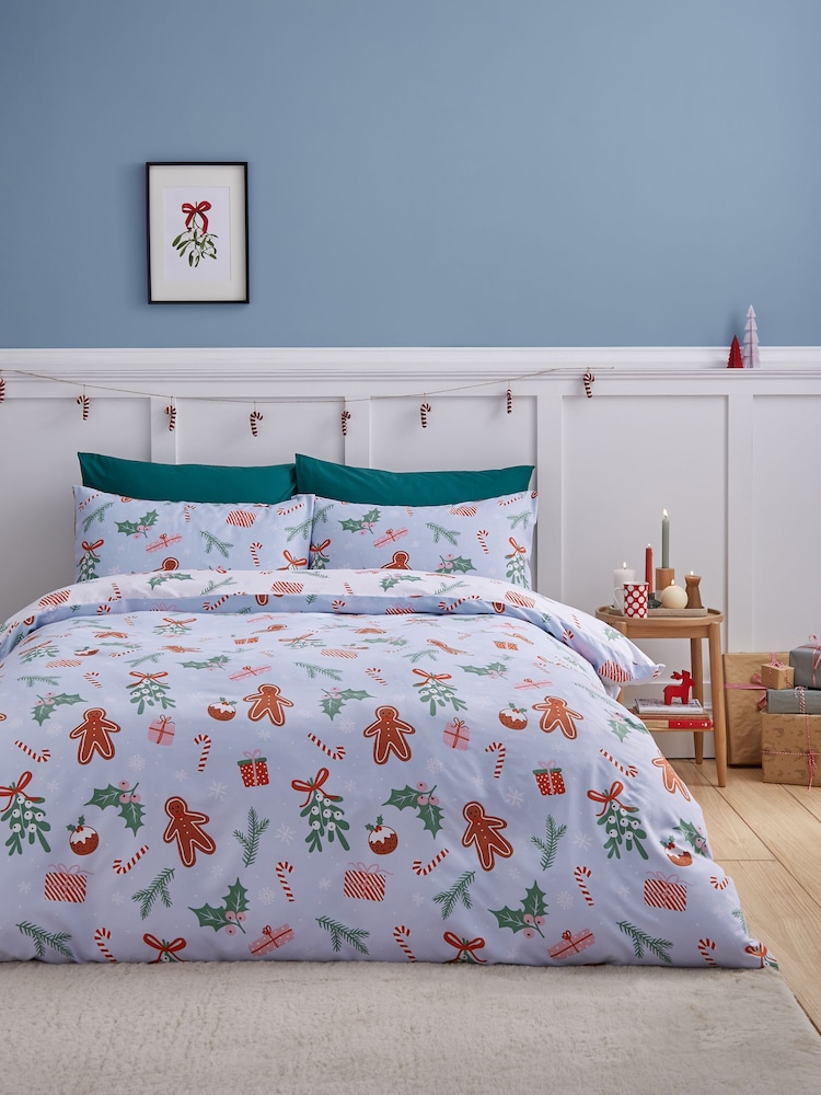 Catherine Lansfield Blue Christmas Gingerbread Man Duvet Cover Set - Image 2 of 5