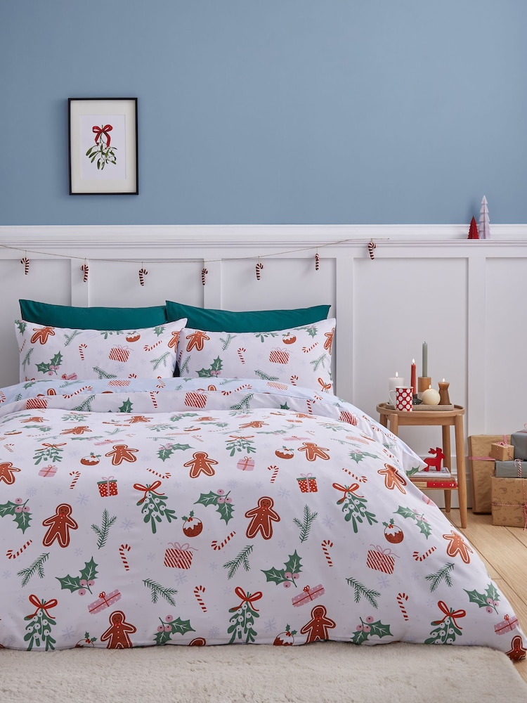 Catherine Lansfield Blue Christmas Gingerbread Man Duvet Cover Set - Image 3 of 5