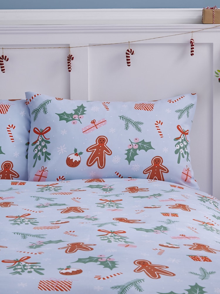 Catherine Lansfield Blue Christmas Gingerbread Man Duvet Cover Set - Image 4 of 5