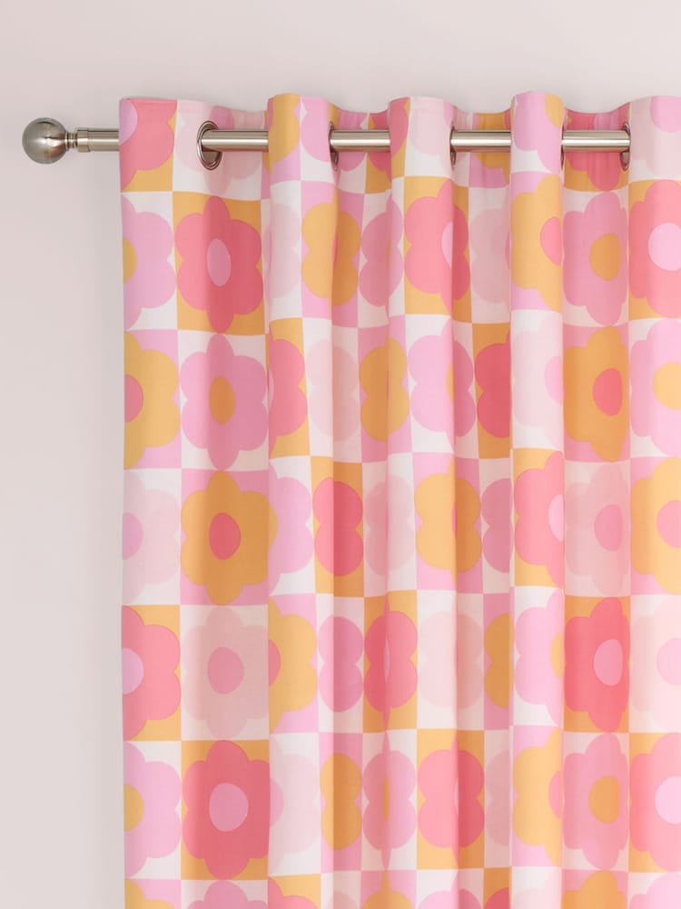 Catherine Lansfield Retro Daisy Reversible Lined Eyelet Eyelet Curtains - Imagem 1 de 3