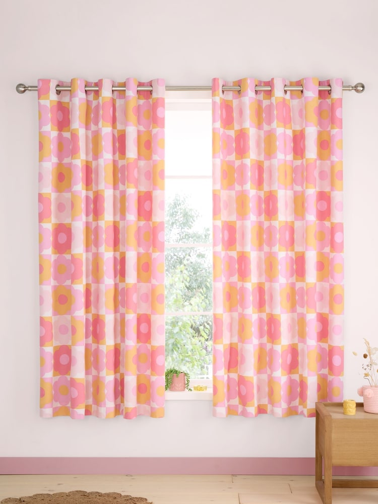 Catherine Lansfield Retro Daisy Reversible Lined Eyelet Eyelet Curtains - Imagem 2 de 3