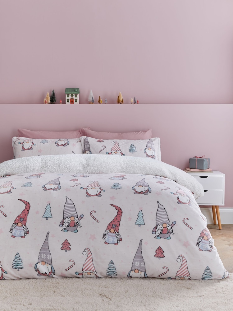 Catherine Lansfield Blush Pink Christmas Festive Gonk Cosy Fleece Duvet Cover Set - Image 3 of 5