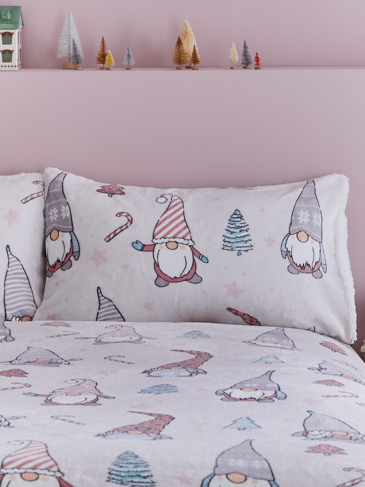 Catherine Lansfield Blush Pink Christmas Festive Gonk Cosy Fleece Duvet Cover Set - Image 4 of 5