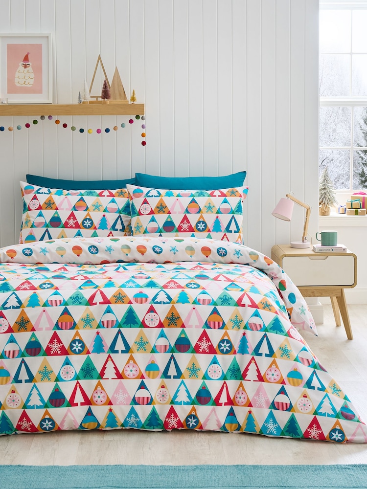 Catherine Lansfield Рождество Geo Brights Двусторонний пододеяльник Set - Изображение 1 из 4