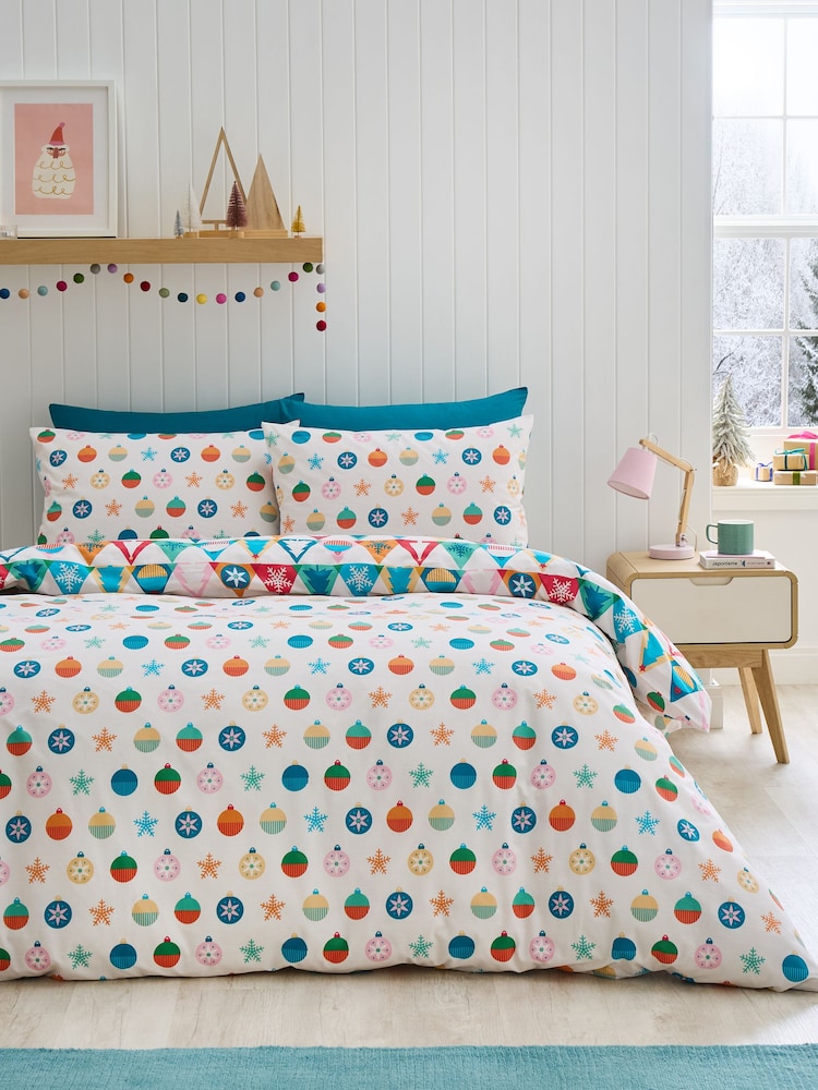 Catherine Lansfield Рождество Geo Brights Двусторонний пододеяльник Set - Изображение 2 из 4