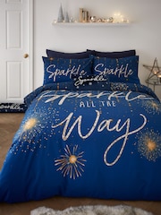 Catherine Lansfield Navy Blue Christmas Sparkle Reversible Duvet Cover Set - Image 1 of 4