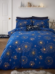 Catherine Lansfield Navy Blue Christmas Sparkle Reversible Duvet Cover Set - Image 2 of 4