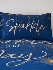 Catherine Lansfield Navy Blue Christmas Sparkle Reversible Duvet Cover Set - Image 3 of 4