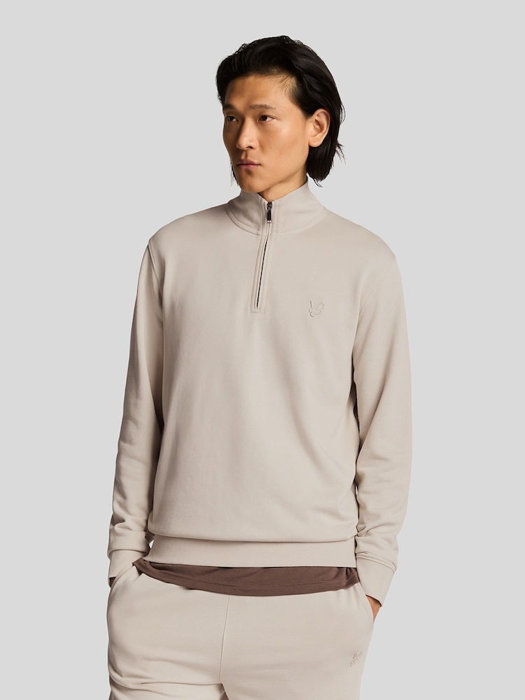 Lyle & Scott Natural Superfine Quarter Zip Cotton Sweatshirt - Image 1 of 5