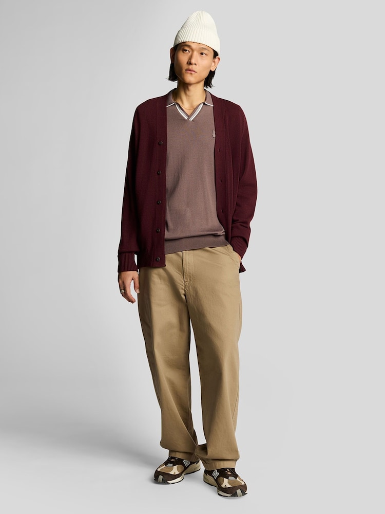 Lyle & Scott Purple Tipped Knitted Open Collar Cotton Polo Shirt - Image 2 of 5 Lyle & Scott Purple Tipped Knitted Open Collar Cotton Polo Shirt - Image 2 of 5