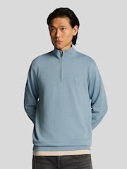 Lyle & Scott Blue Superfine Quarter Zip Cotton Sweatshirt - Image 1 of 4
