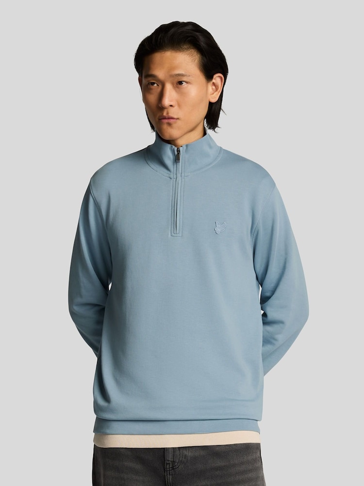 Lyle & Scott Blue Superfine Quarter Zip Cotton Sweatshirt - Image 1 of 4