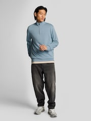 Lyle & Scott Blue Superfine Quarter Zip Cotton Sweatshirt - Image 3 of 4