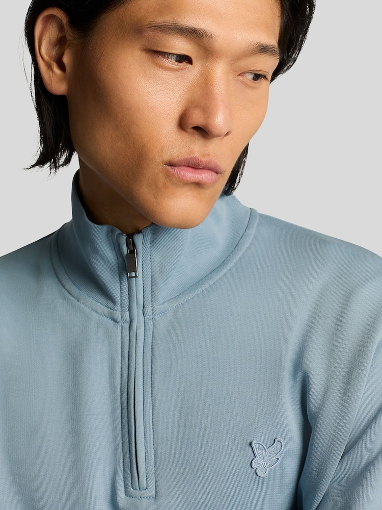 Lyle & Scott Blue Superfine Quarter Zip Cotton Sweatshirt - Image 4 of 4