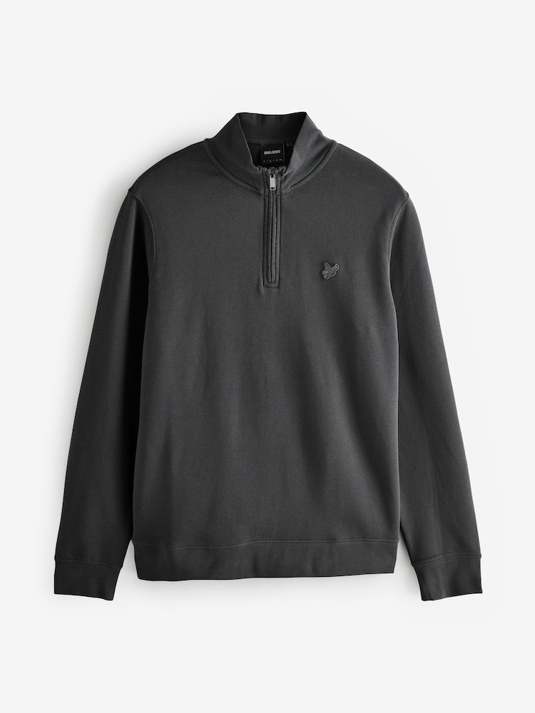 Lyle & Scott Grey Superfine Quarter Zip Cotton Sweatshirt - Image 1 of 1
