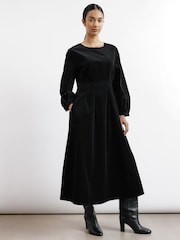 Albaray Waisted Cord Black Dress - Image 1 of 4
