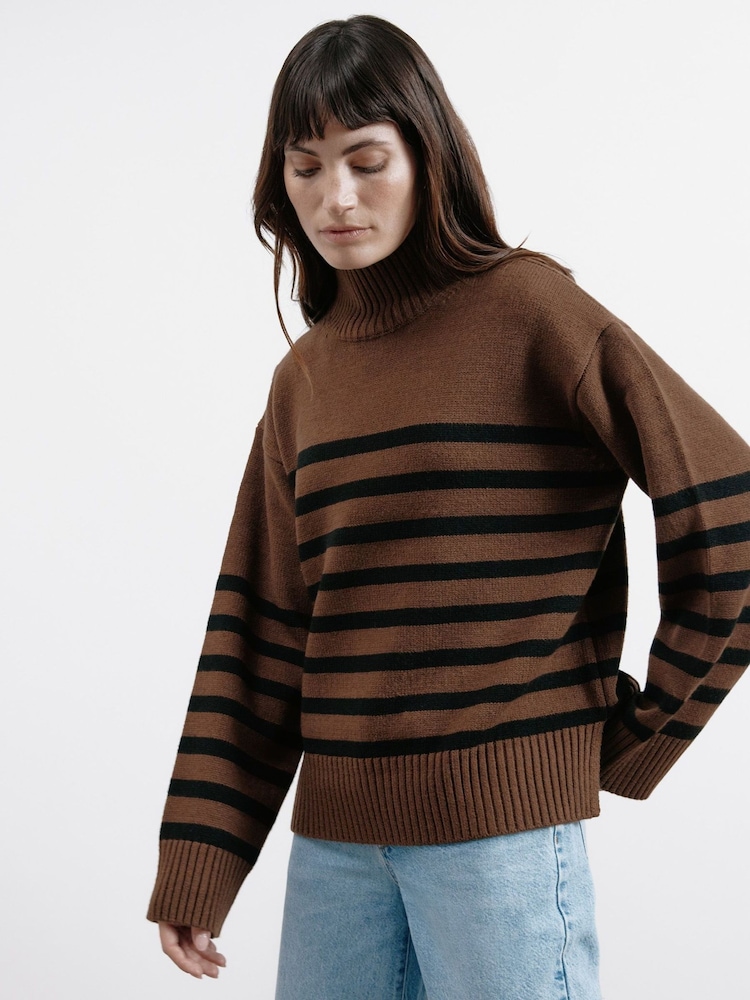 Albaray Chocolate Stripe Turtle Neck Brown Jumper - Image 1 of 5