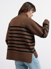 Albaray Chocolate Stripe Turtle Neck Brown Jumper - Image 2 of 5