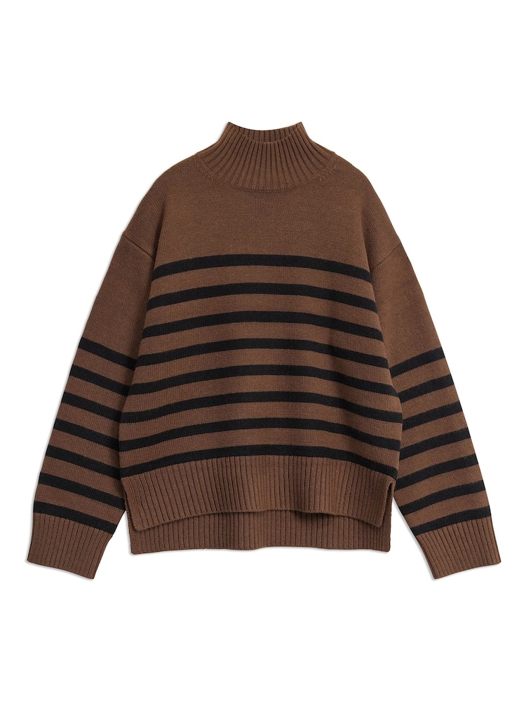 Albaray Chocolate Stripe Turtle Neck Brown Jumper - Image 5 of 5