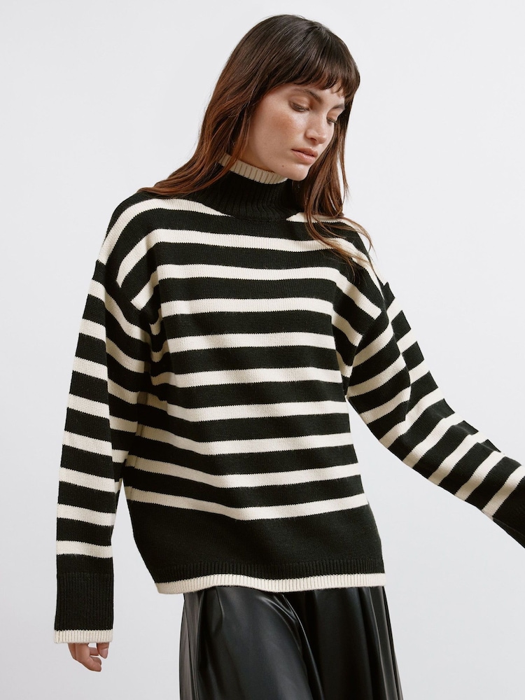 Albaray Stripe Turtle Neck Black Jumper - Image 1 of 3 Albaray Stripe Turtle Neck Black Jumper - Image 1 of 3