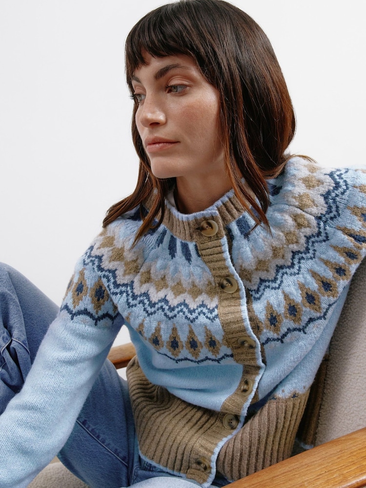 Albaray Blue New Fairisle Pattern Cardigan - Image 1 of 5