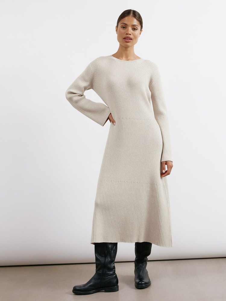 Albaray Natural Flute Sleeve Knitted Dress - Image 1 of 4