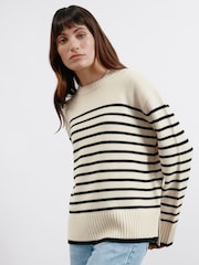 Albaray Cream Breton Dungă Guler rotund Pulover - Imaginea 2 din 5
