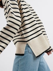 Albaray Cream Breton Dungă Guler rotund Pulover - Imaginea 3 din 5