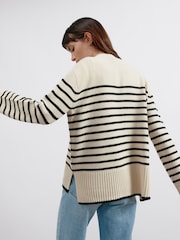 Albaray Cream Breton Dungă Guler rotund Pulover - Imaginea 4 din 5