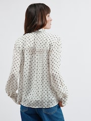Albaray Cream Spot Long Sleeve Tie Top - Image 2 of 3