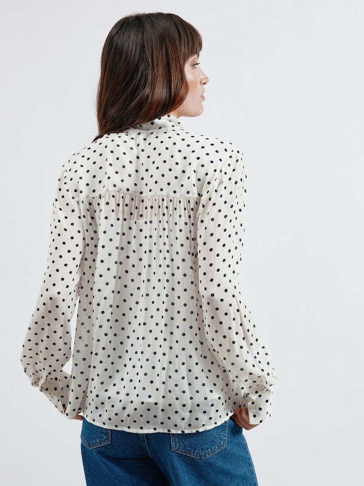 Albaray Cream Spot Long Sleeve Tie Top - Image 2 of 3