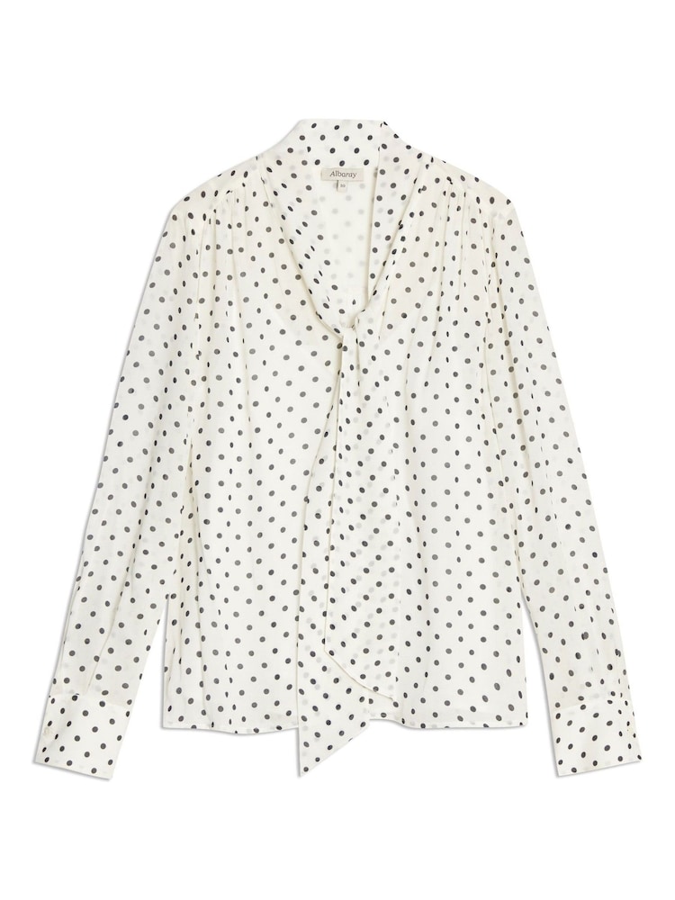 Albaray Cream Spot Long Sleeve Tie Top - Image 3 of 3