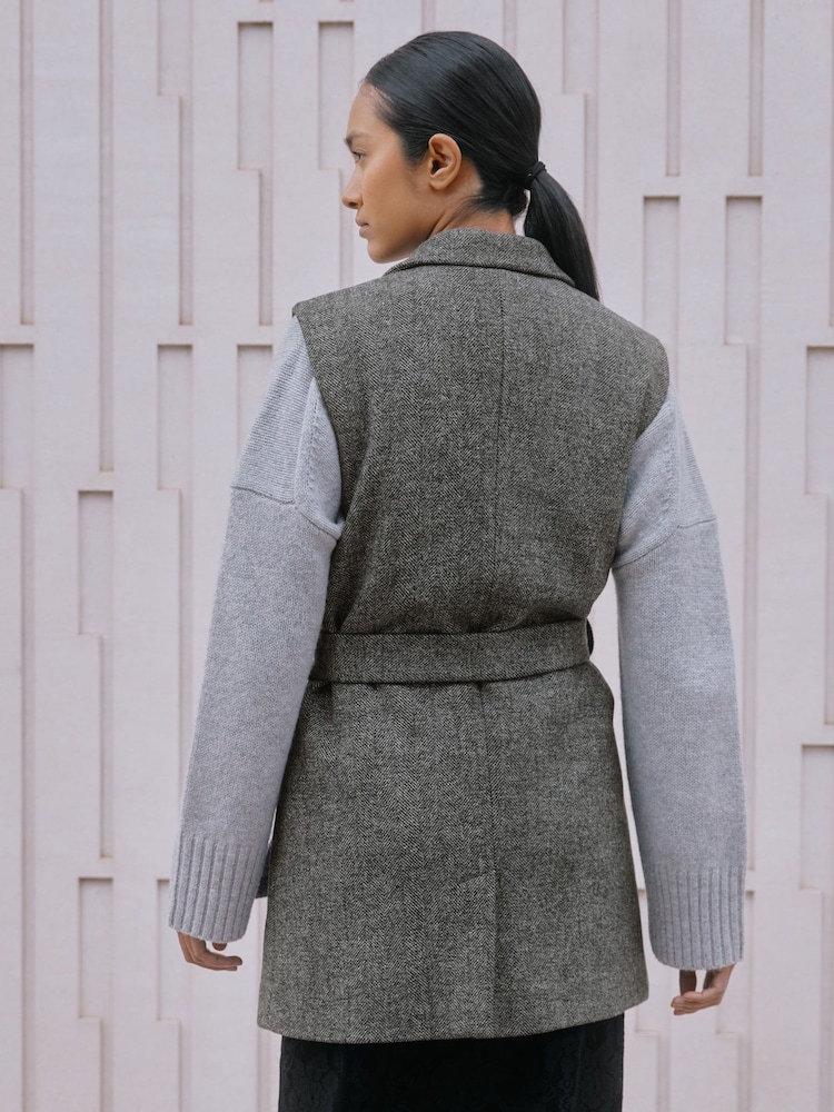 Albaray Grey Herringbone Sleeveless Jacket - Image 2 of 4