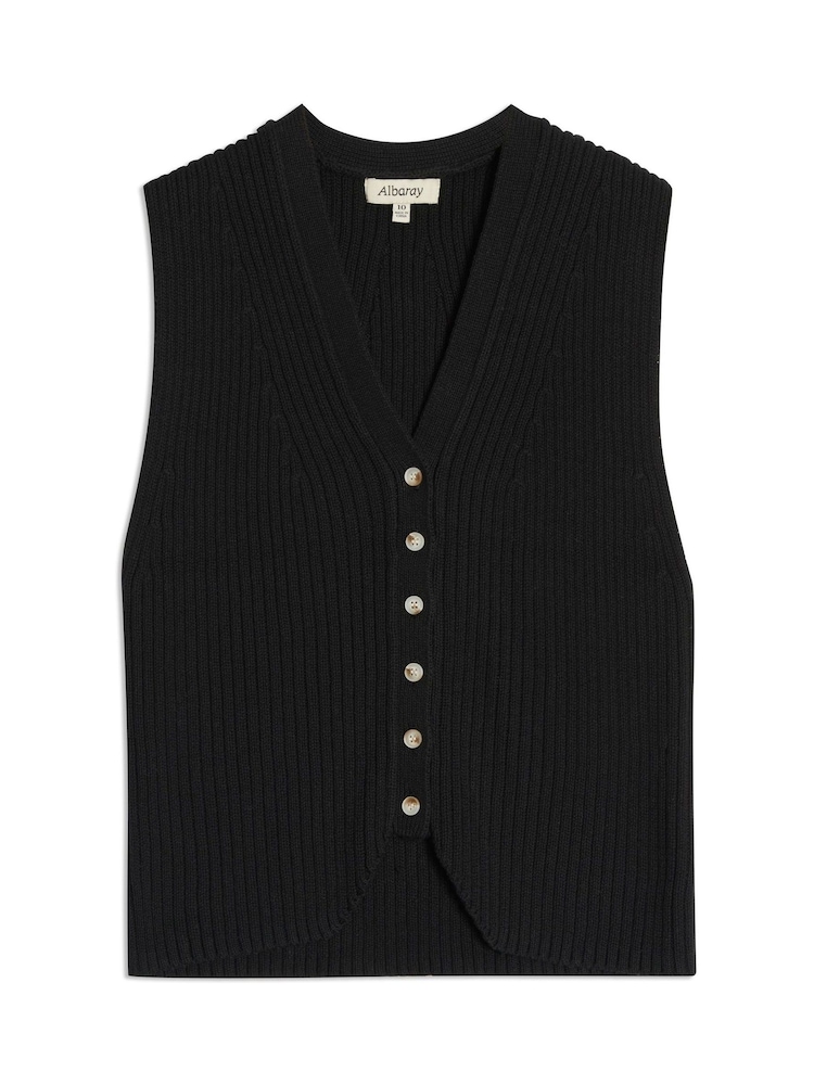 Albaray Knitted Rib 100% Cotton Black Waistcoat - Image 5 of 5