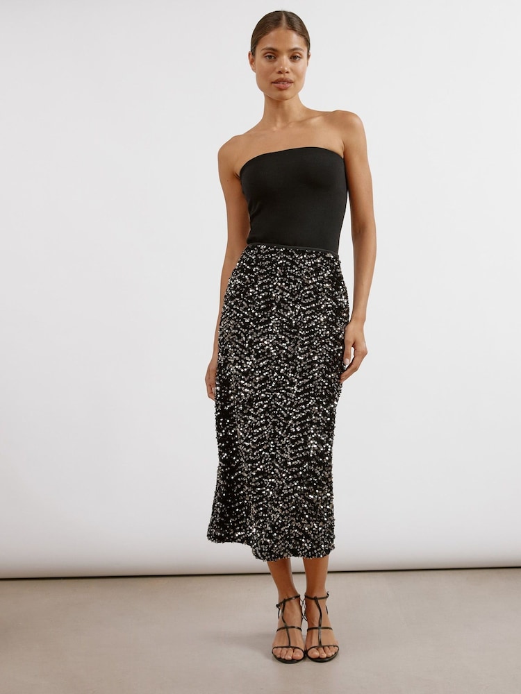 Albaray Velvet Sequin Maxi Black Skirt - Image 1 of 6