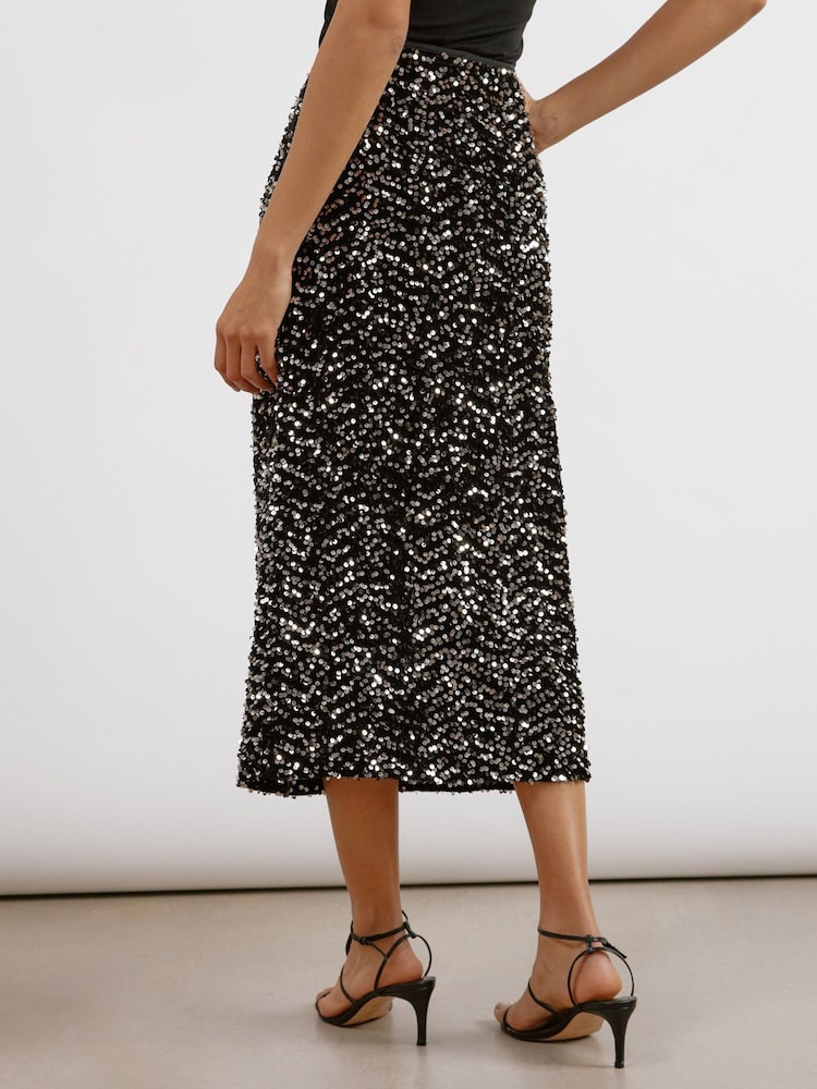 Albaray Velvet Sequin Maxi Black Skirt - Image 2 of 6