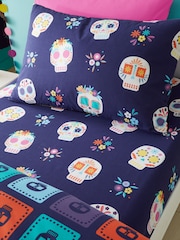 Catherine Lansfield Purple Sugar Skull Fiesta Fitted Sheet - Image 1 of 2