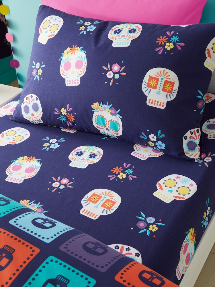Catherine Lansfield Purple Sugar Skull Fiesta Fitted Sheet - Image 1 of 2