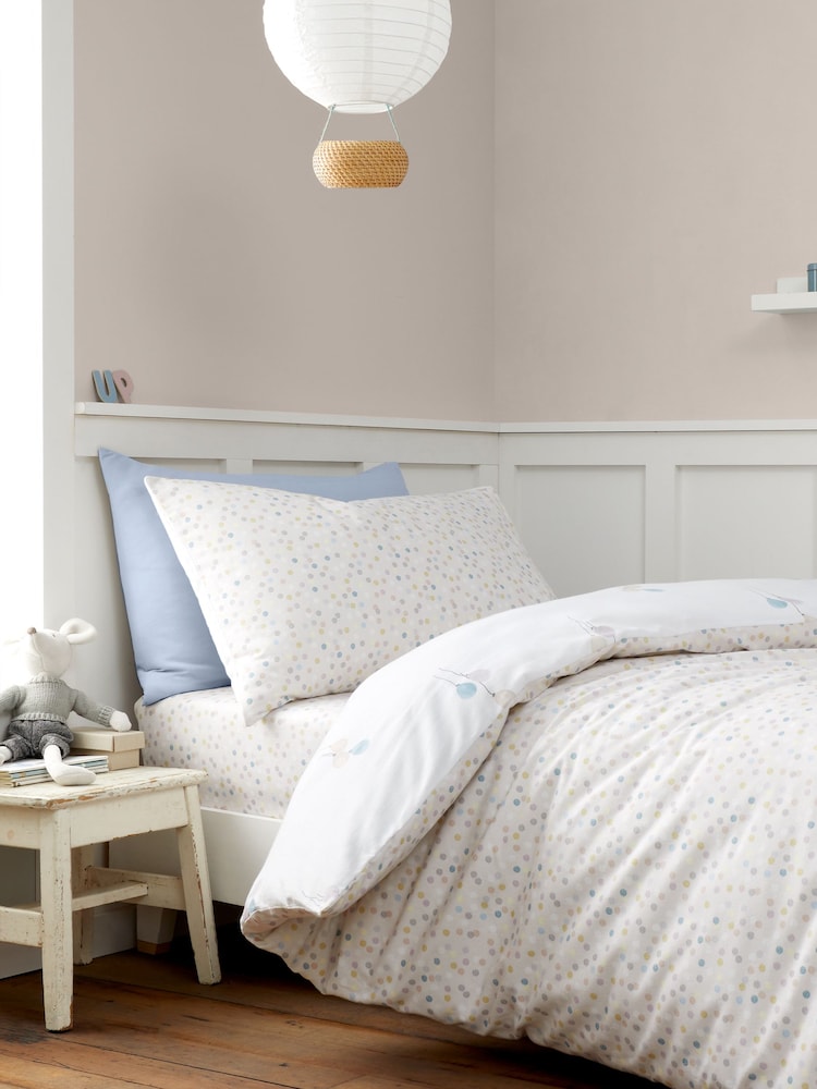 Bianca Neutral Brushed 100% Cotton Balloons Spot Fitted Sheet - Image 1 of 2