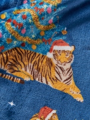 Catherine Lansfield Navy Blue Christmas Tiger Print Soft and Cosy Fleece Throw - Image 2 of 4