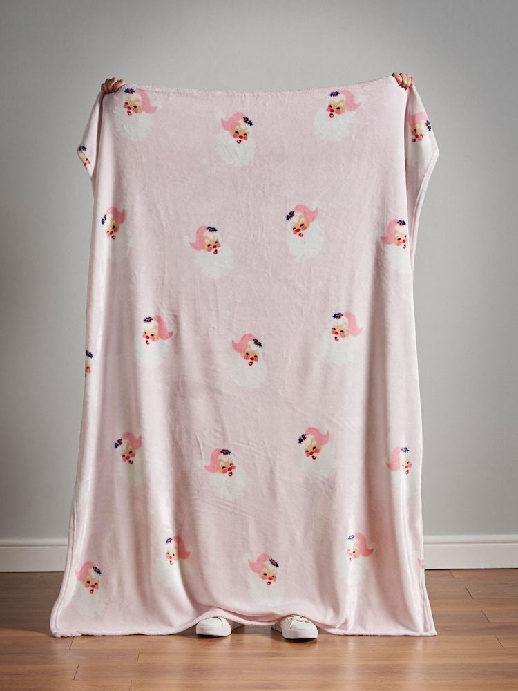 Catherine Lansfield Pink Vintage Christmas Santa Soft and Cosy Fleece Throw - Image 4 of 4
