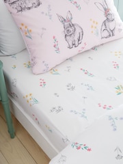 Catherine Lansfield Pink Bunny Tails Ditsy Flowers Fitted Sheet - Image 1 of 2