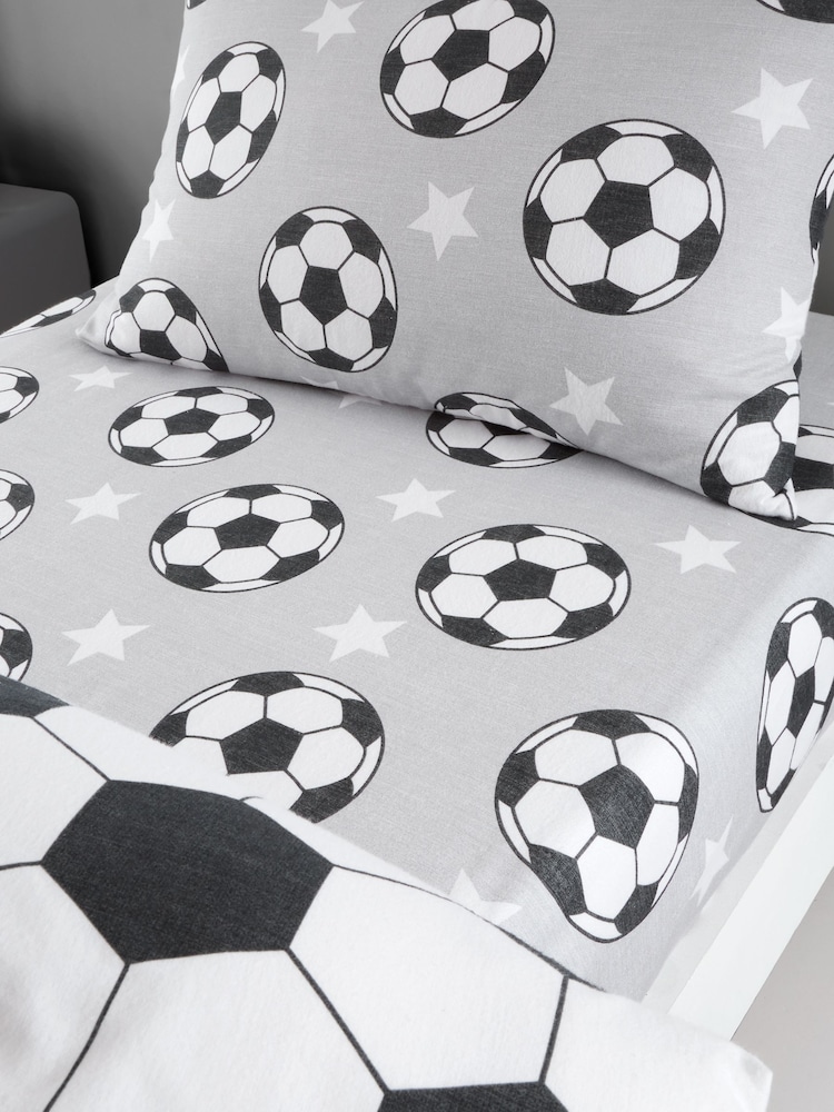 Catherine Lansfield Grey Brushed 100% Cotton Football Stars Fitted Sheet - Image 1 of 2 Catherine Lansfield Grey Brushed 100% Cotton Football Stars Fitted Sheet - Image 1 of 2